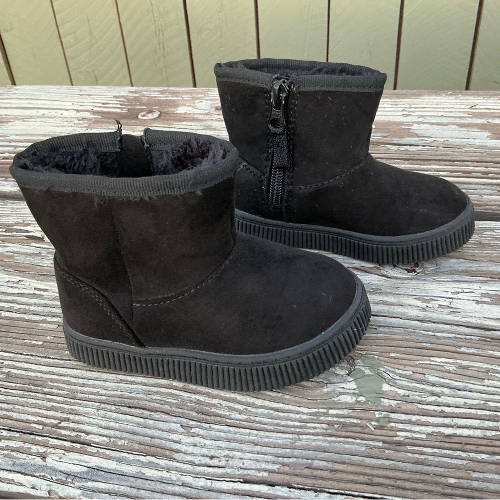 Kids Black Suede Ankle Winter Boots